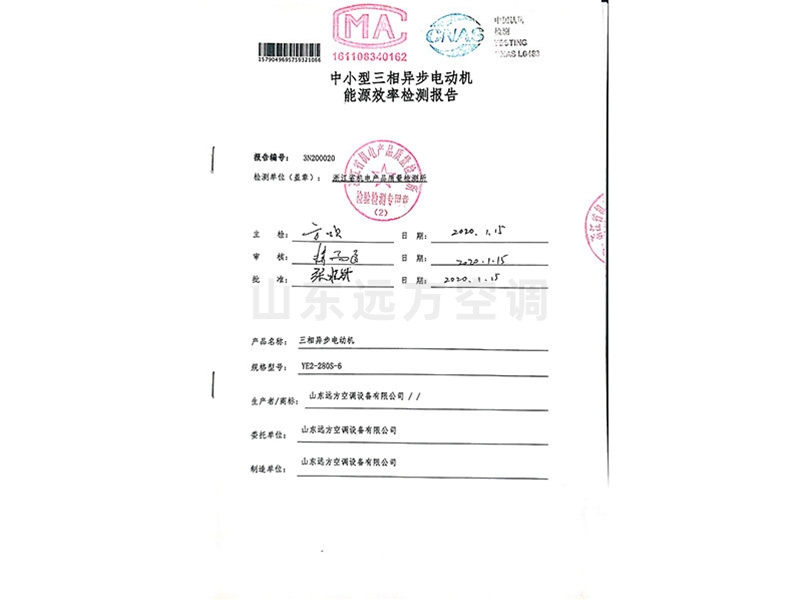 中小型三相異步電動機能源效率檢測報告